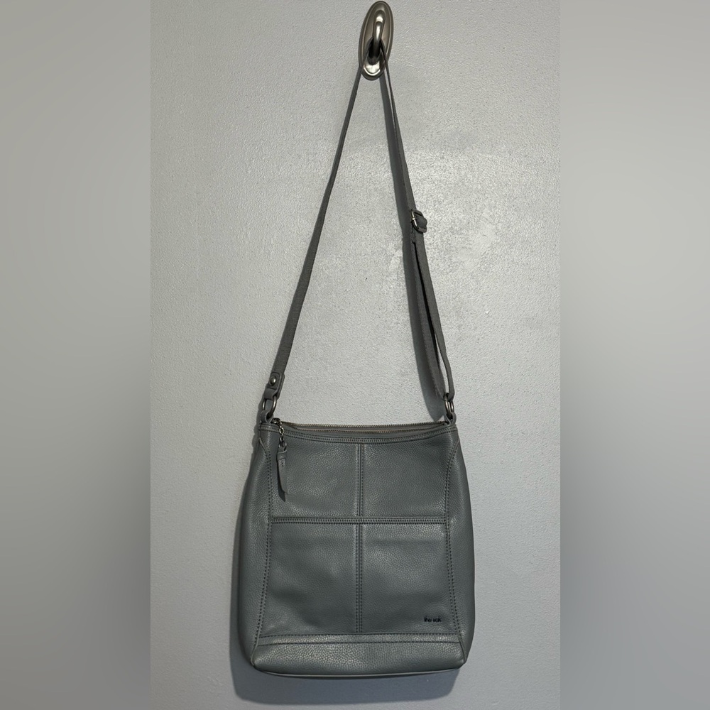 The Sak Iris Crossbody in Pebbled Leather, Convertible Design, Dusty Blue